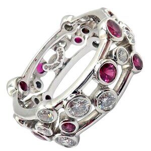 Authentic! Tiffany & Co Platinum Diamond Ruby Bubbles Band Ring Size 5.5